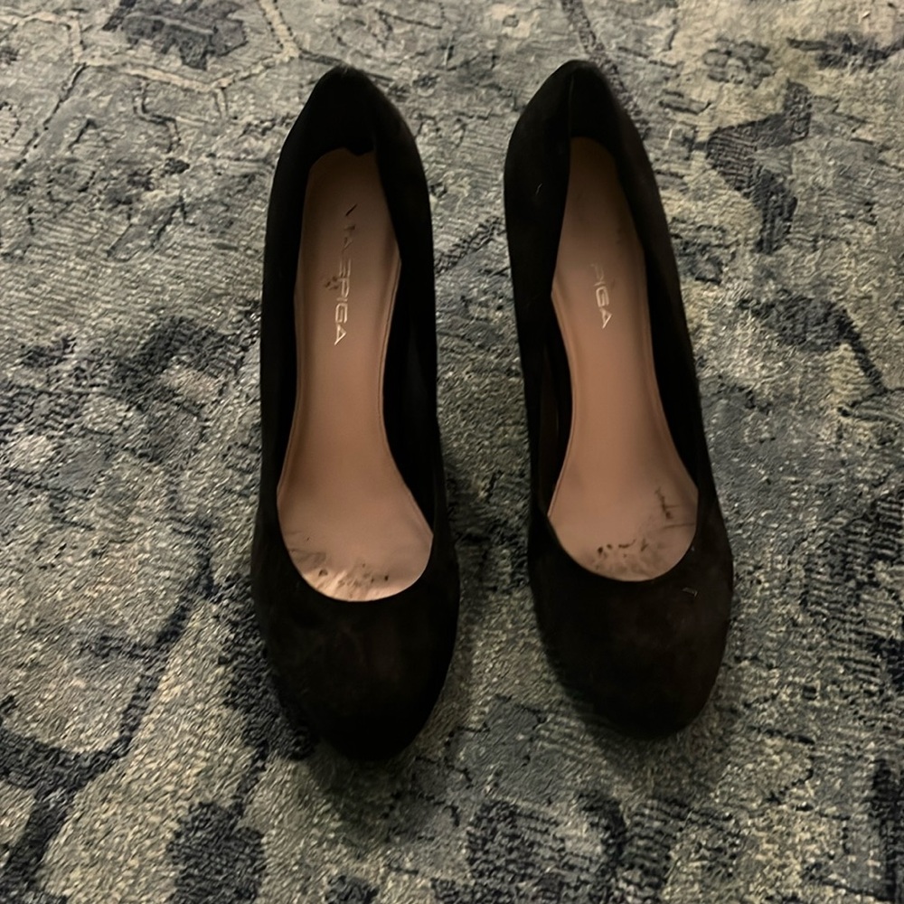 Via Spiga suede, black wedge shoes. Size 7.5. Good condition.